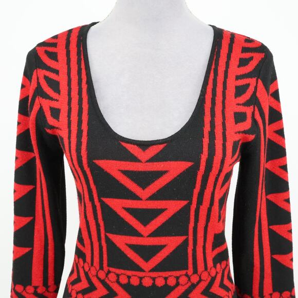 Derek Heart Sweater Dress Womens Large Black Red Metallic Scoop Neck Bodycon - Picture 7 of 11
